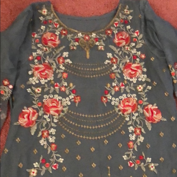 Jazmin chiffon grey red pakistani salwar kameez - Picture 2 of 6